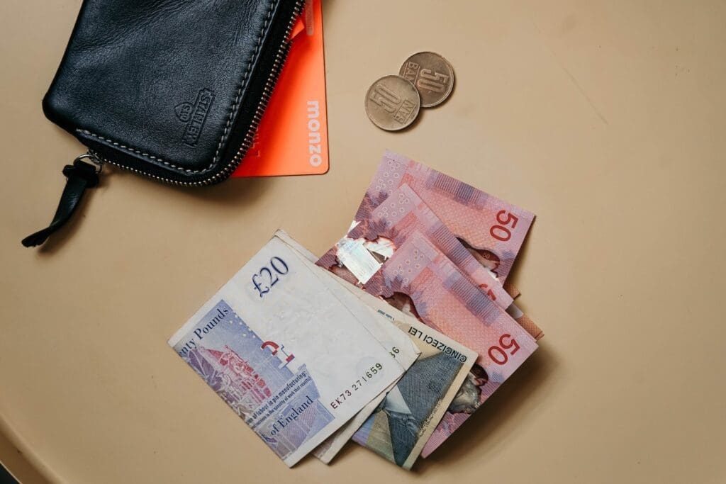 10 and 20 banknotes on white table